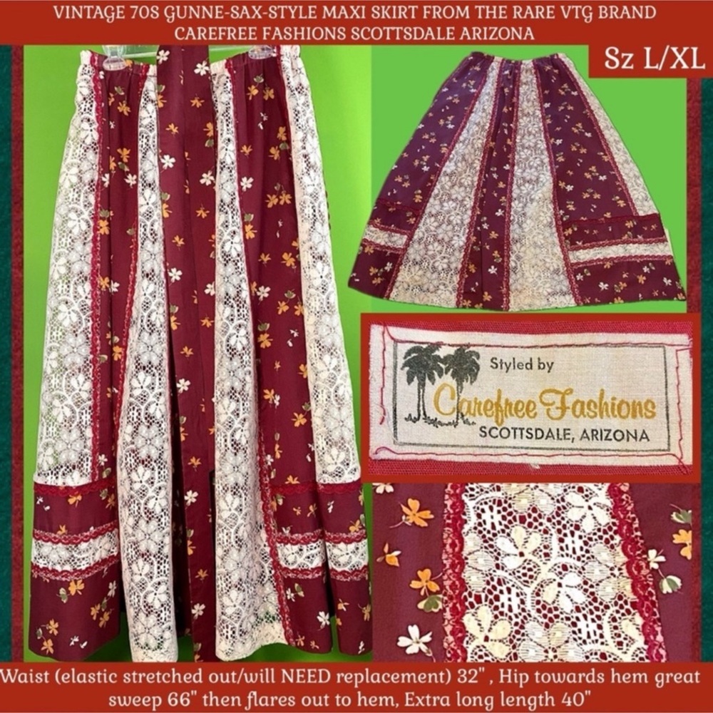 XL VINTAGE BRAND:CAREFREE FASHIONS SCOTTSDALE ARIZONA GUNNE SAX STYLE MAXI SKIRT